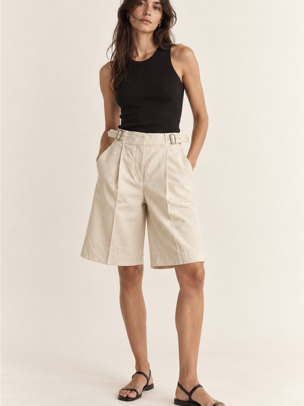 Acne Studios Cotton-Linen Belted Bermuda Shorts, Size 34 - Picture 2 of 14